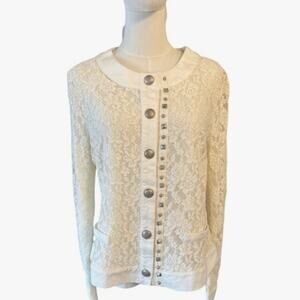 Mono Reno Elegant Cream Lace Button-Up Knit Cardigan Women’s Size Large NWT